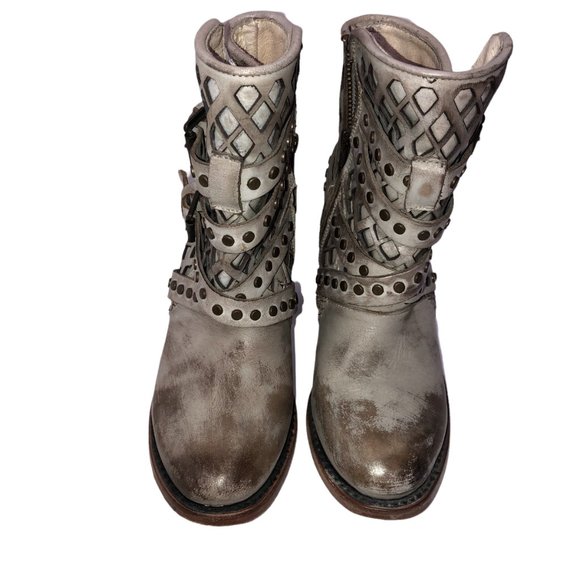 Freebird Cato Strappy Harness Ankle Bootie Boots Stone Gray Distressed Women's 6 - Picture 9 of 12